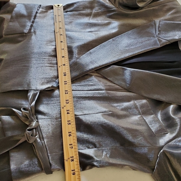 Gantos Silver Metallic Tie Front Blazer Size 14 Evening Jacket Mini Dress - Picture 13 of 15